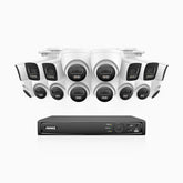 H800 - Kit de surveillance PoE 4K à 16 canaux avec 6 caméras bullet et 10 caméras tourelle, Microphone intégré, vision nocturne en couleur et infrarouge, Détection Personne-Véhicule, Champ de vision de 96°, RTSP et ONVIF pris en charge